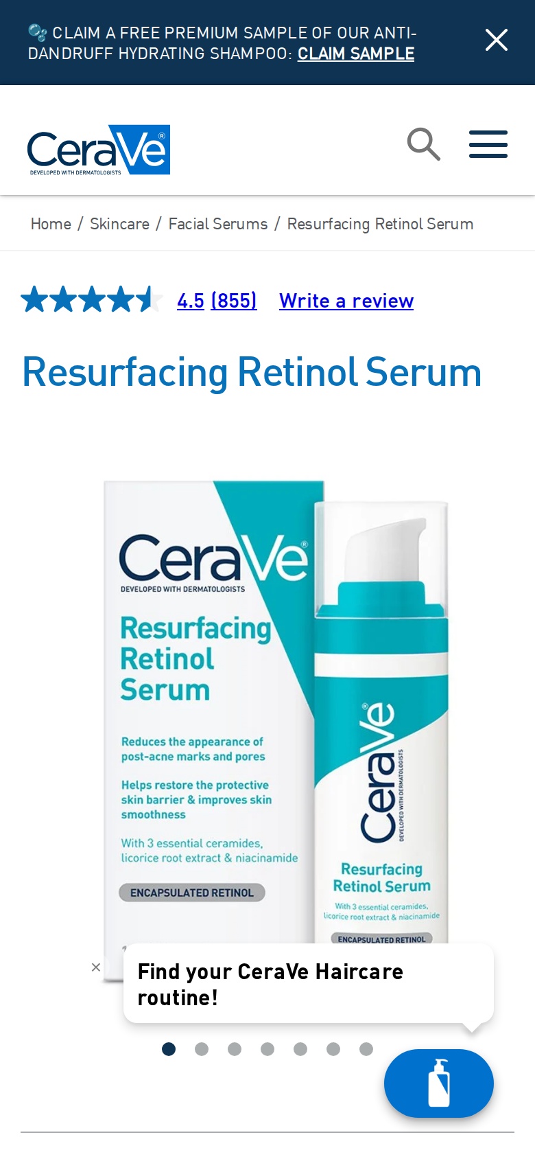 The CeraVe product page as it appears on a phone
