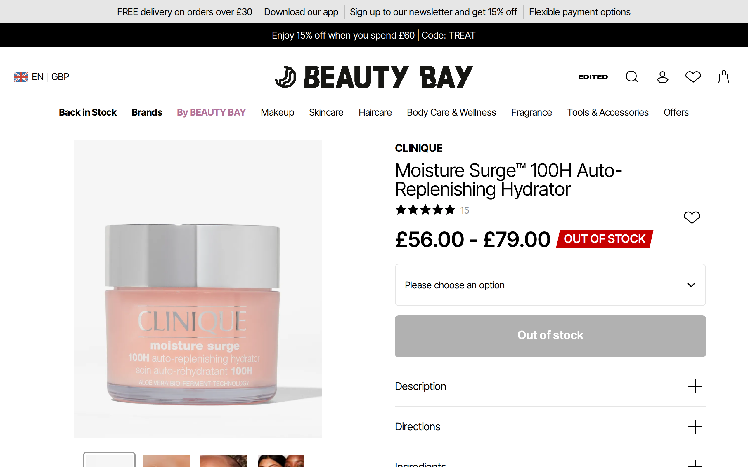Beauty Bay's listing for Moisture Surge 100H