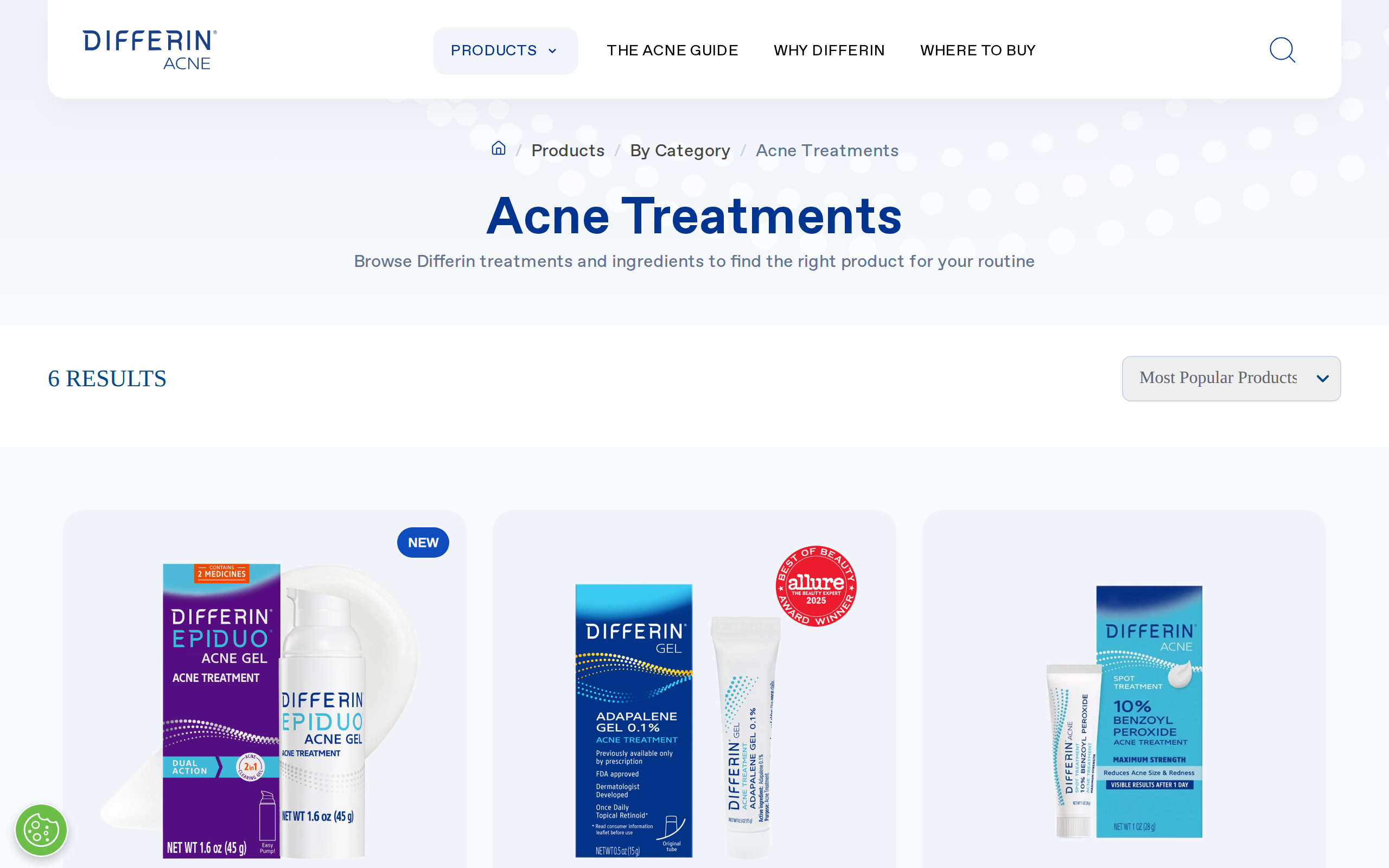 Differin's acne treatments page