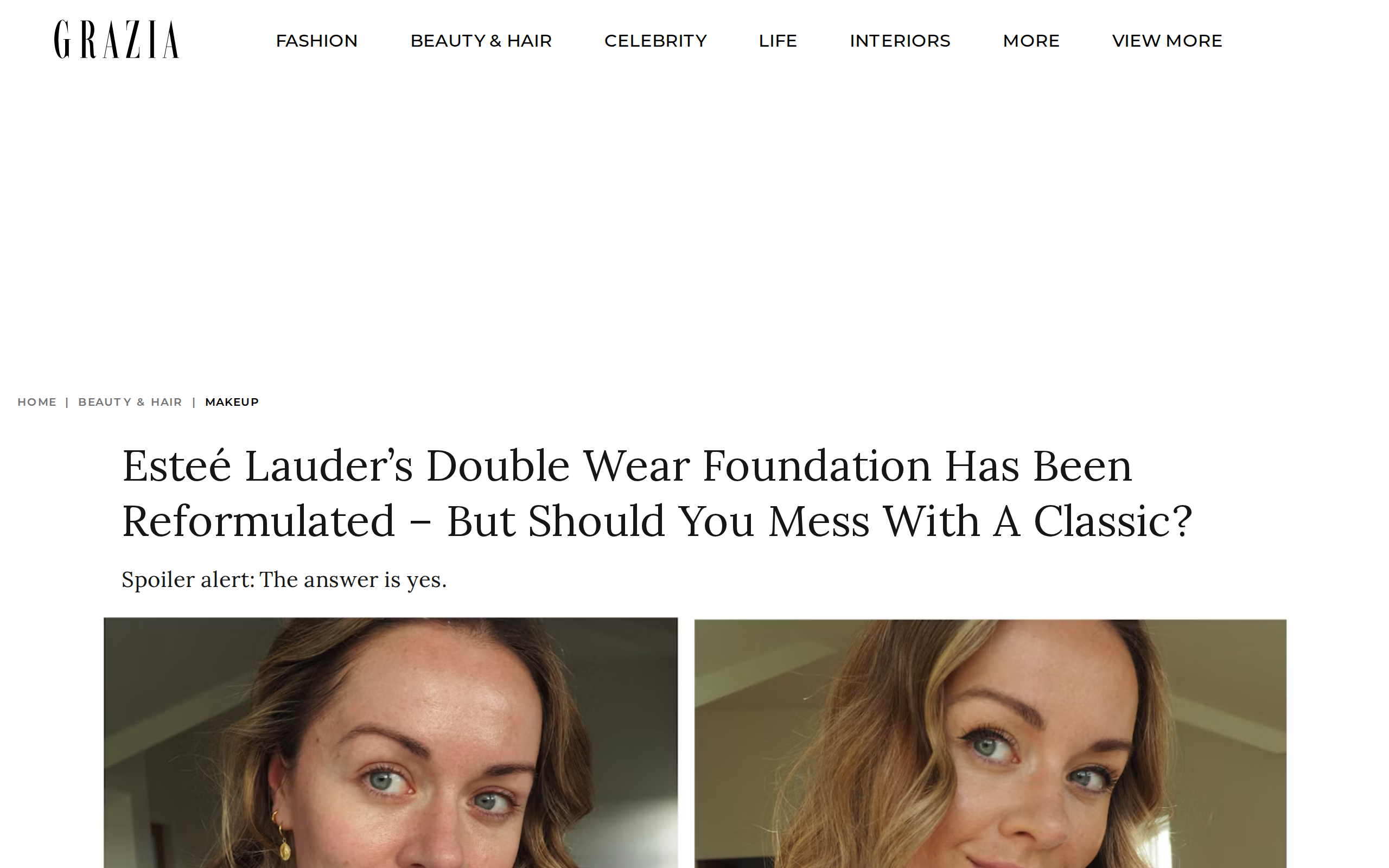 Grazia's review of the reformulated Double Wear foundation