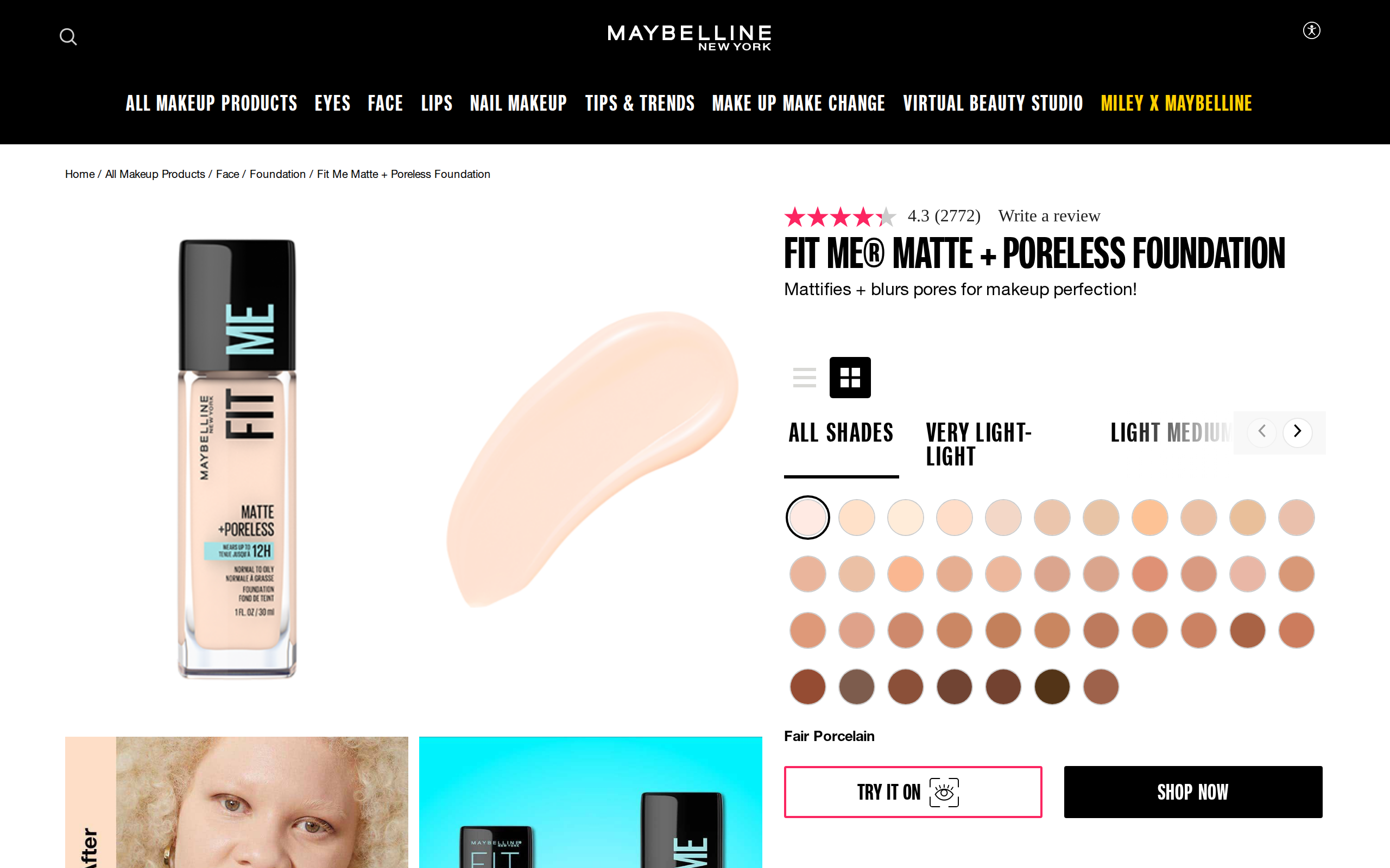 The Australian Maybelline page for Fit Me Matte + Poreless