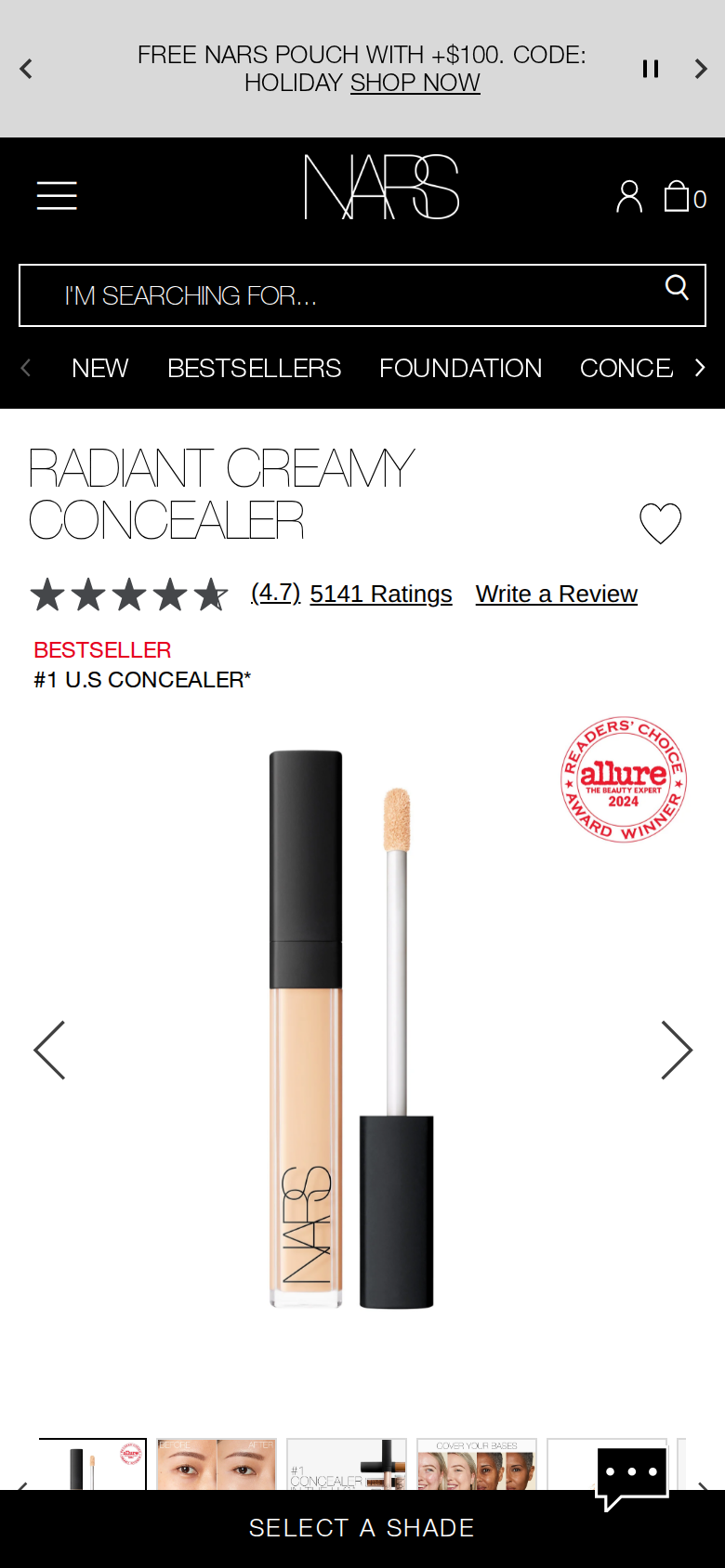 NARS page at phone width