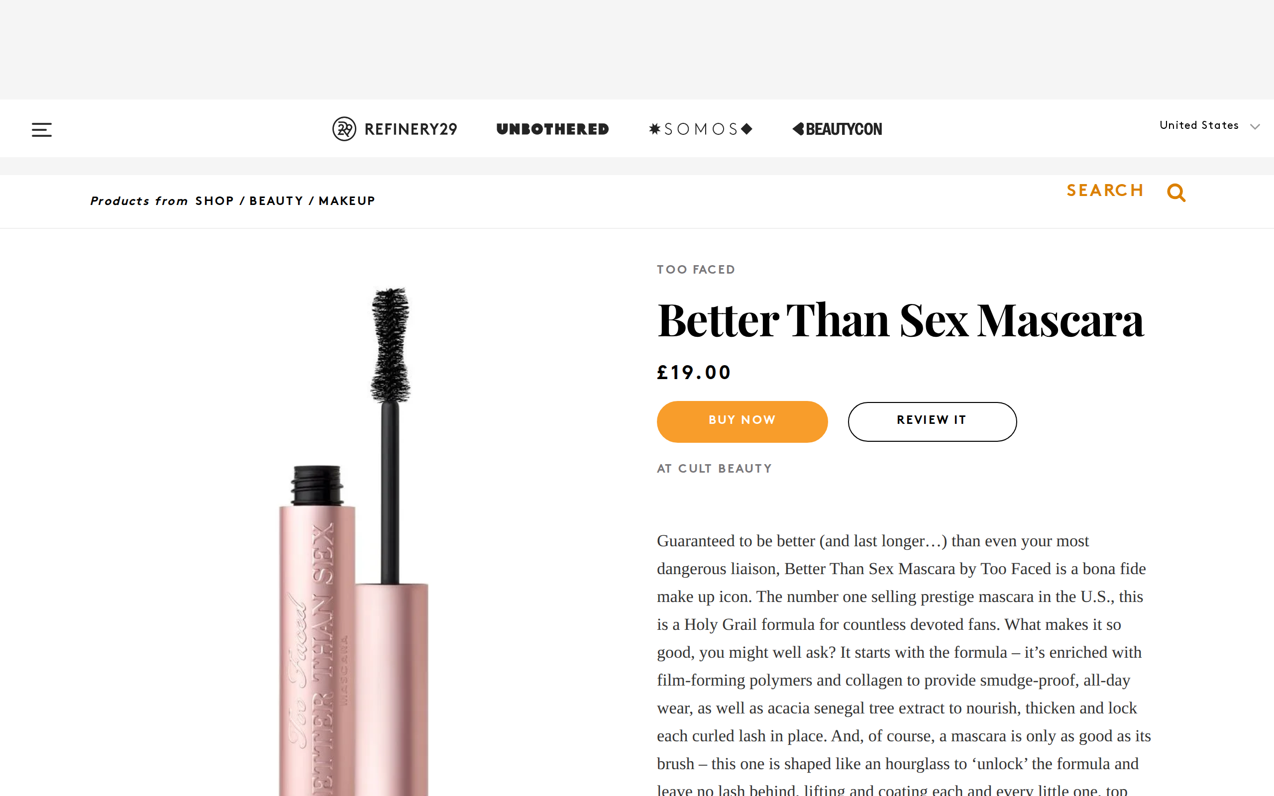 Refinery29's shop page for Better Than Sex mascara