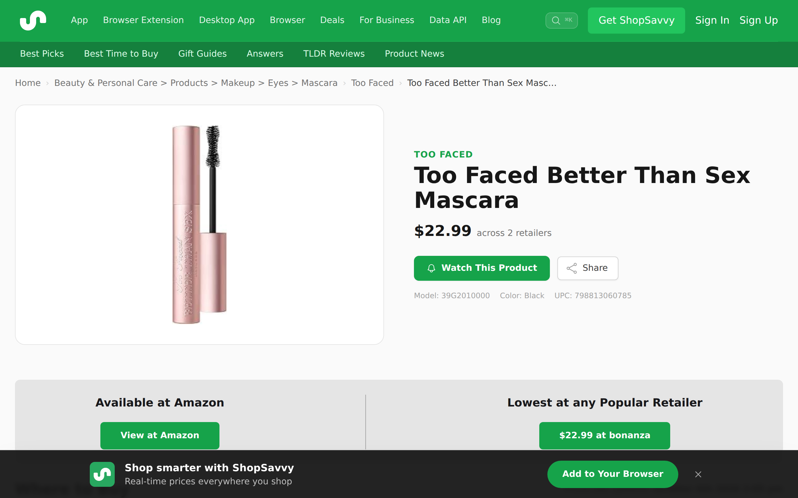 ShopSavvy's price listing for the mascara